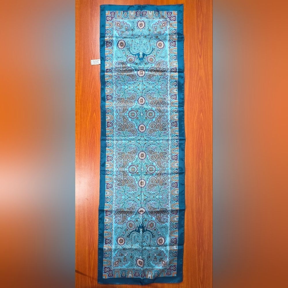NEW Vintage Sally Gee Blue Green Paisley 42"x13" Scarf Japan 60s 70s Classic